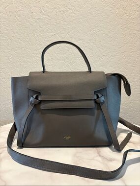 Celine Mini Belt Gray Leather Satchel with Top Handle